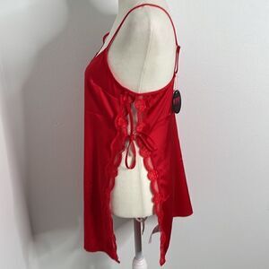 NWT Avid love red hot lingerie. Silky soft with lace. Ties at sides. Size Small.